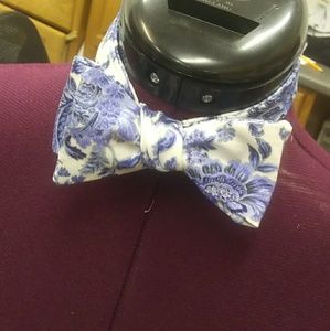 Handmade white and blue floral bowtie